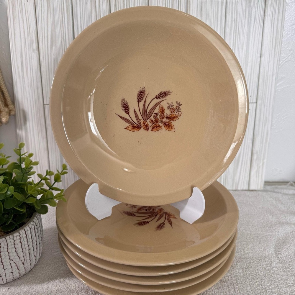 Mid-Century Wheat Patterned Set Of 6 Dinner Plates 10"